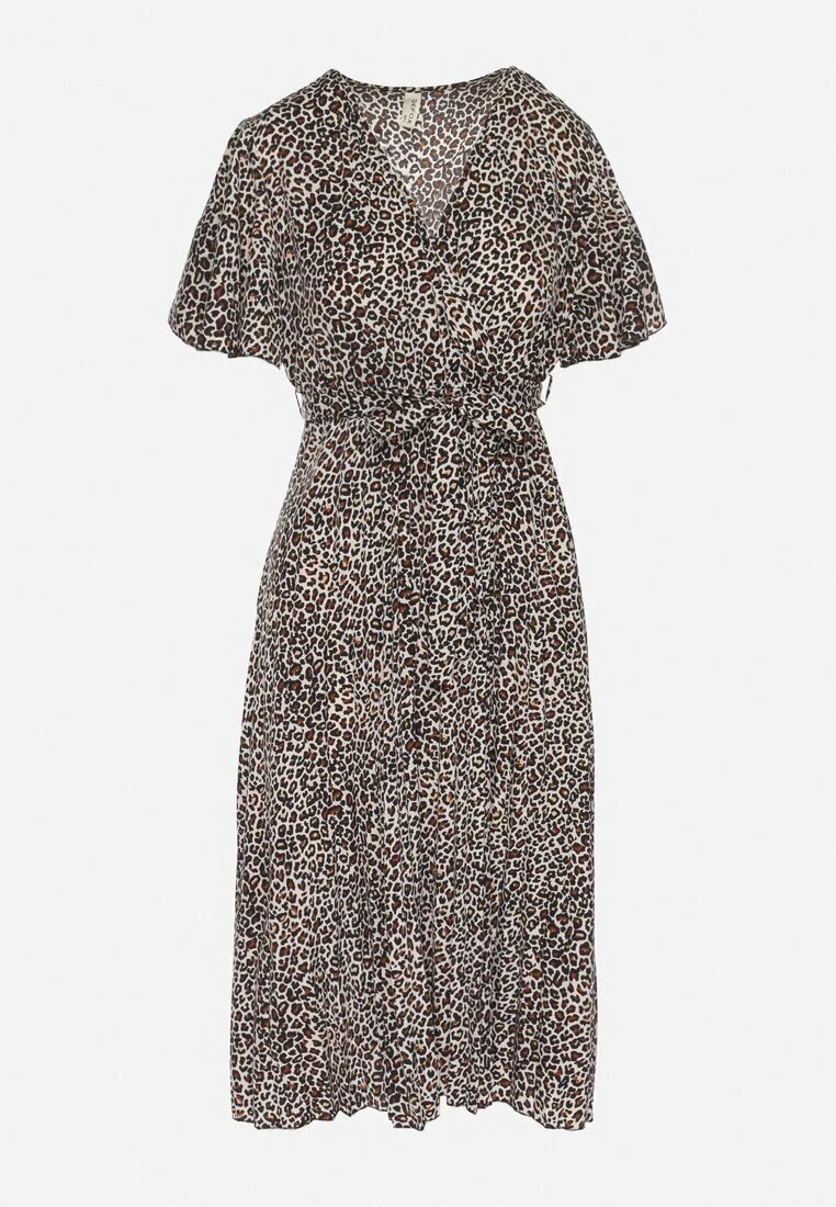 defox Rochie Alb-Negru cu imprimeu leopard cu croială petrecută și cordon legat Filinne