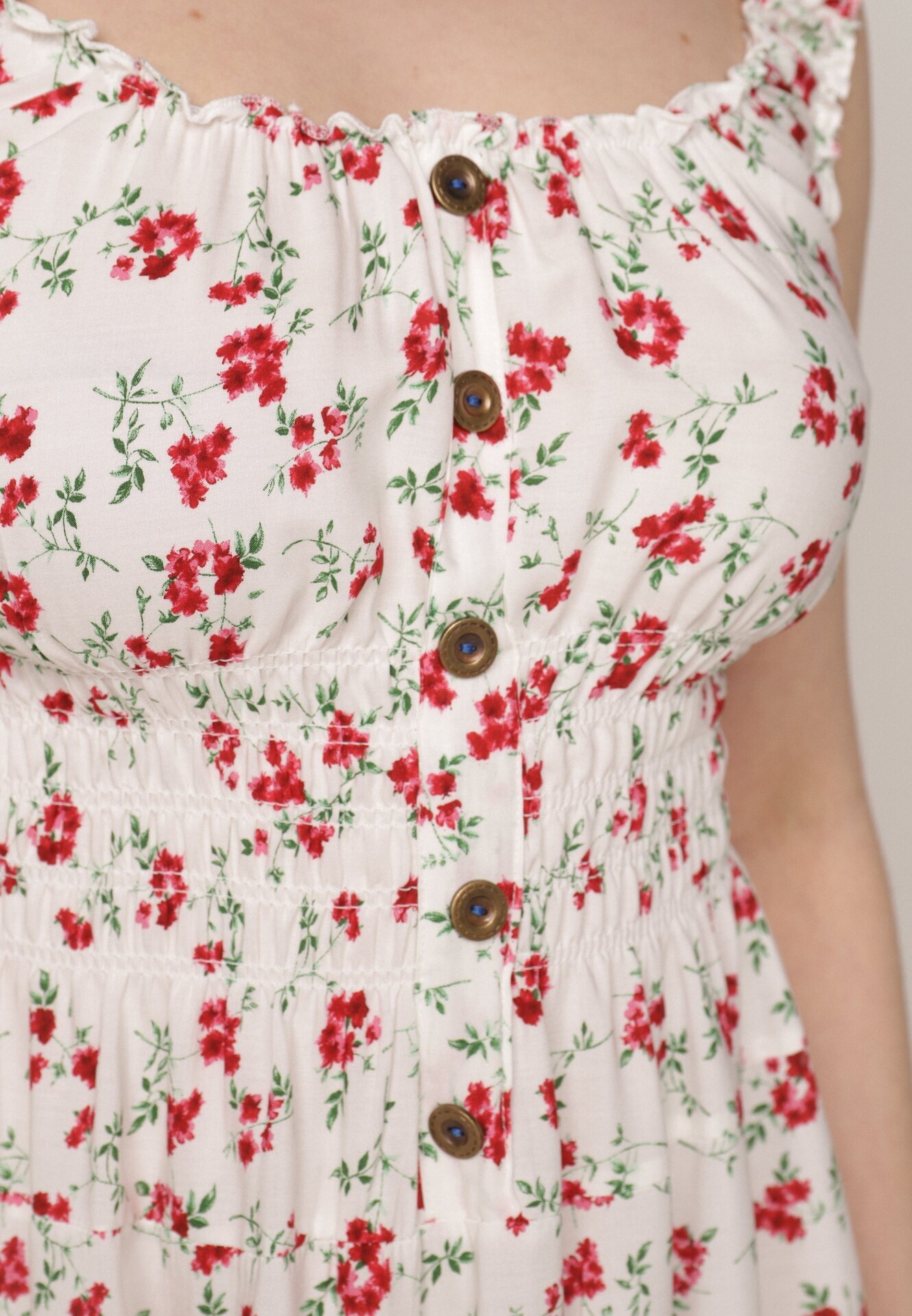 defox Rochie Alb-Roșie Cloș cu bretele florală Tallio