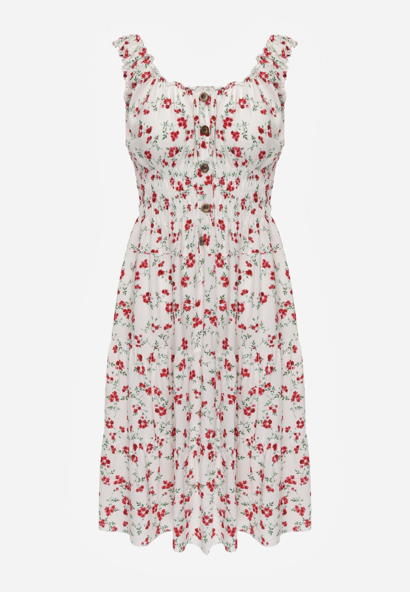defox Rochie Alb-Roșie Cloș cu bretele florală Tallio