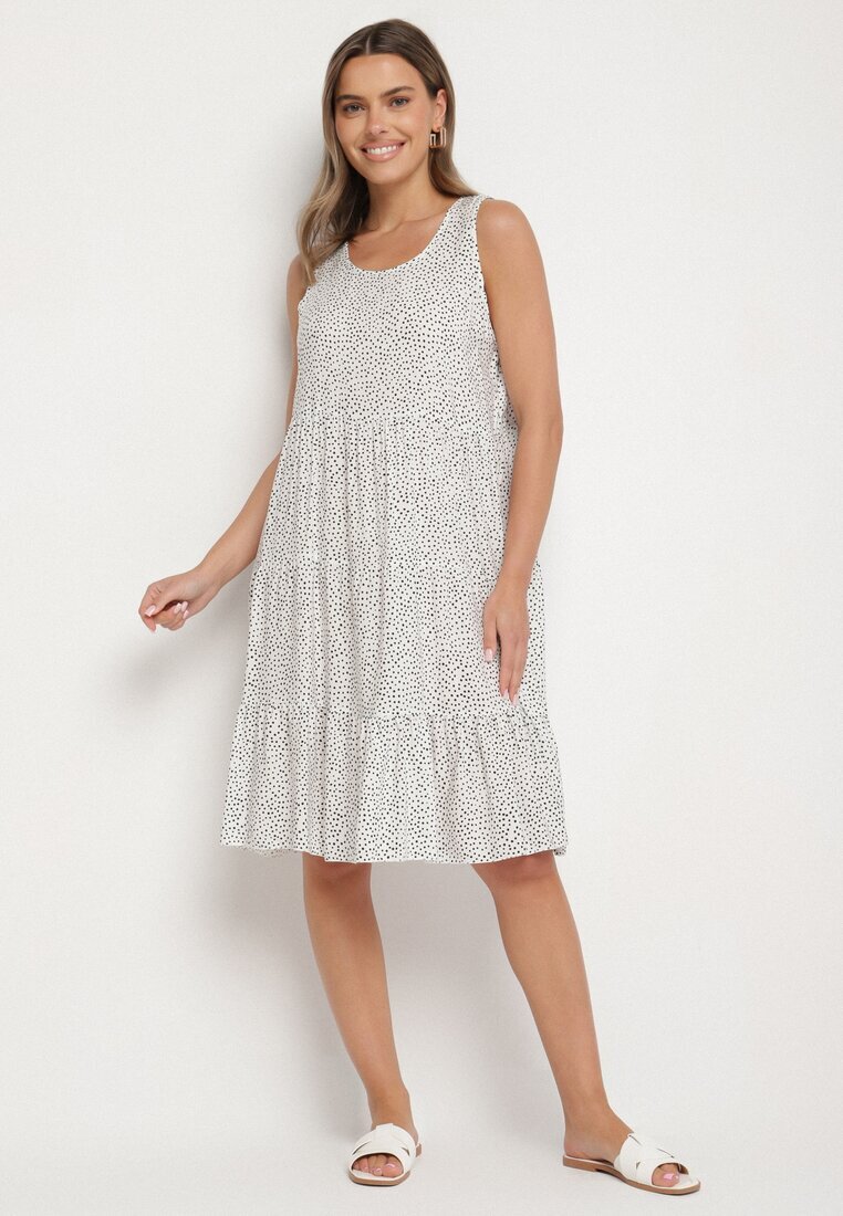 defox Rochie Albă din bumbac cu buline cu volane Zerolia