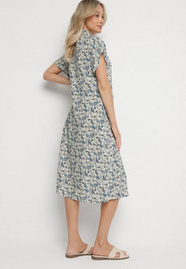 defox Rochie Albastră de Bumbac Tip cămașă cu model Paisley Aelluria