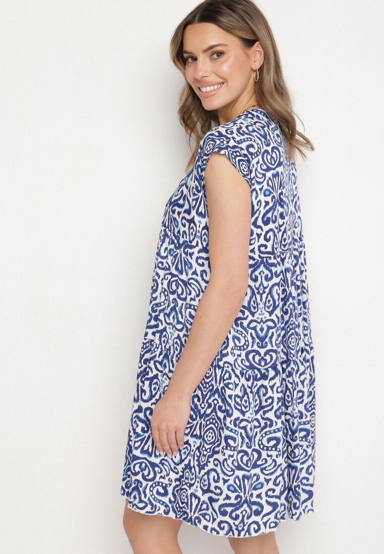 defox Rochie Albastră din bumbac cu croială evazată Oversize Liravina