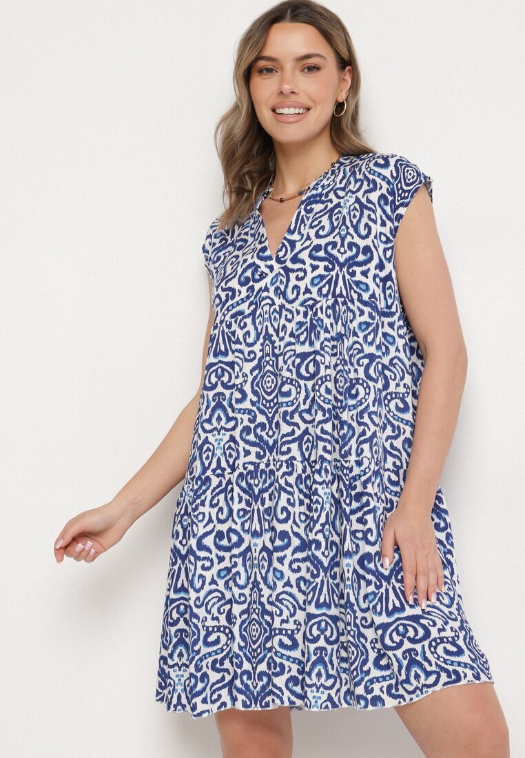 defox Rochie Albastră din bumbac cu croială evazată Oversize Liravina