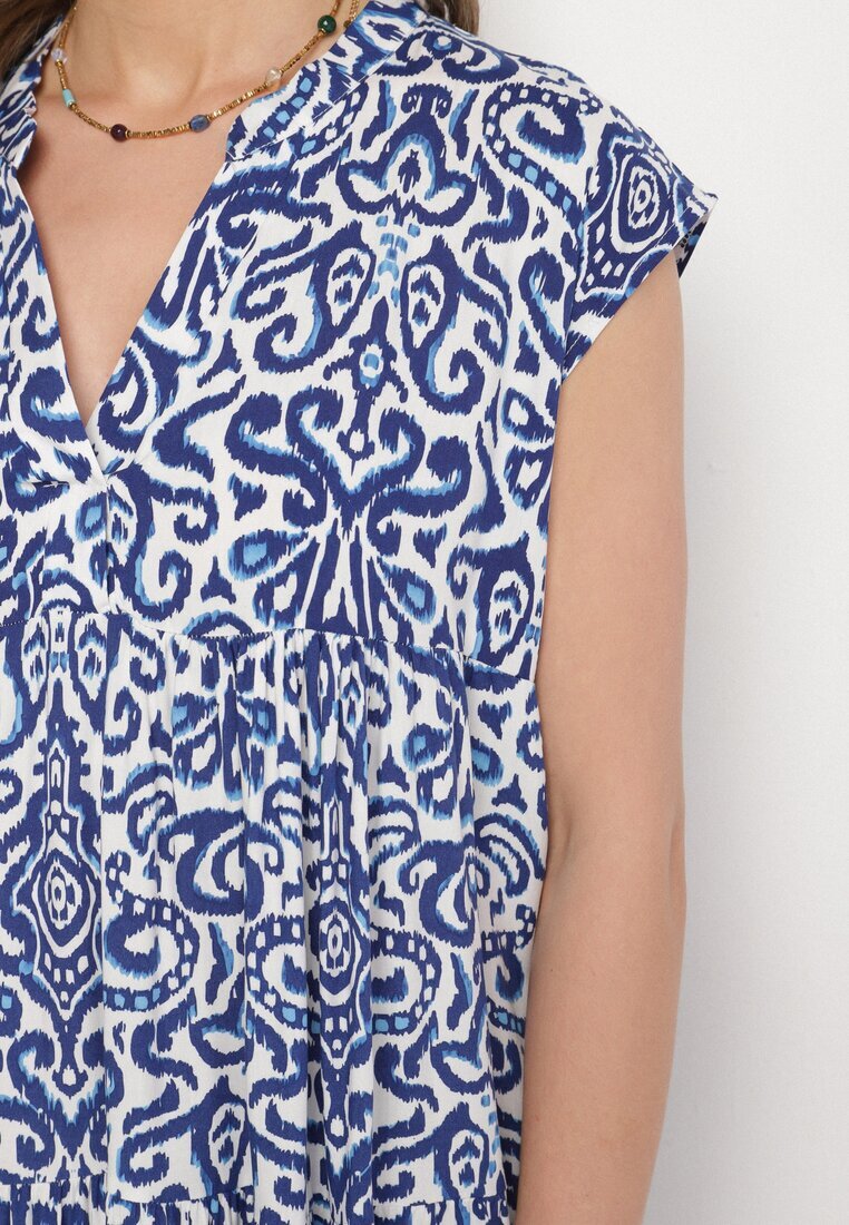 defox Rochie Albastră din bumbac cu croială evazată Oversize Liravina