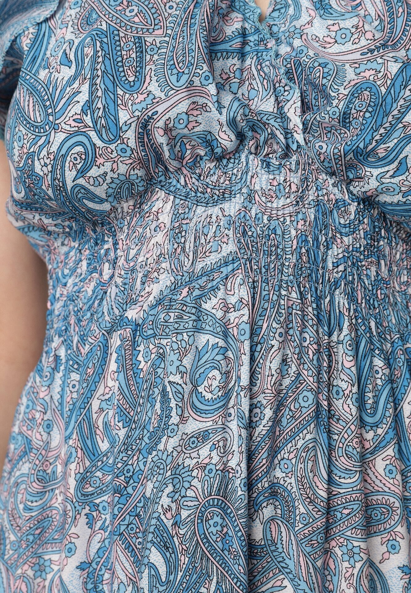 defox Rochie Albastră Evazată Petrecută din Bumbac cu model Paisley cu elastic în talie Zonne