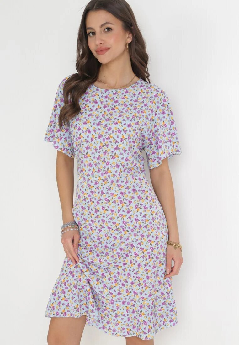 defox Rochie Albastră Tip cutie cu flori cu volane Temrance