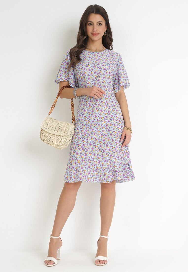 defox Rochie Albastră Tip cutie cu flori cu volane Temrance