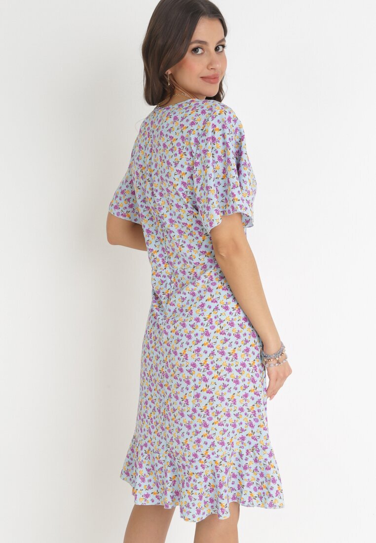 defox Rochie Albastră Tip cutie cu flori cu volane Temrance