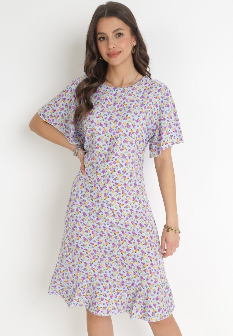 defox Rochie Albastră Tip cutie cu flori cu volane Temrance