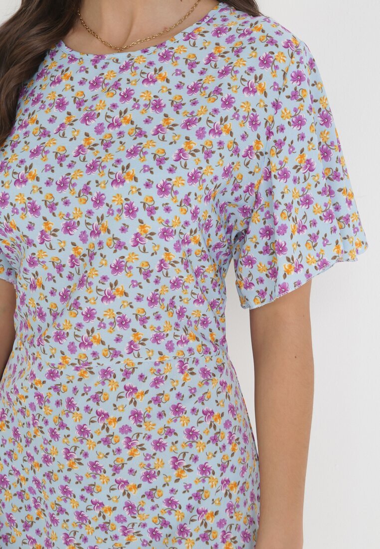 defox Rochie Albastră Tip cutie cu flori cu volane Temrance
