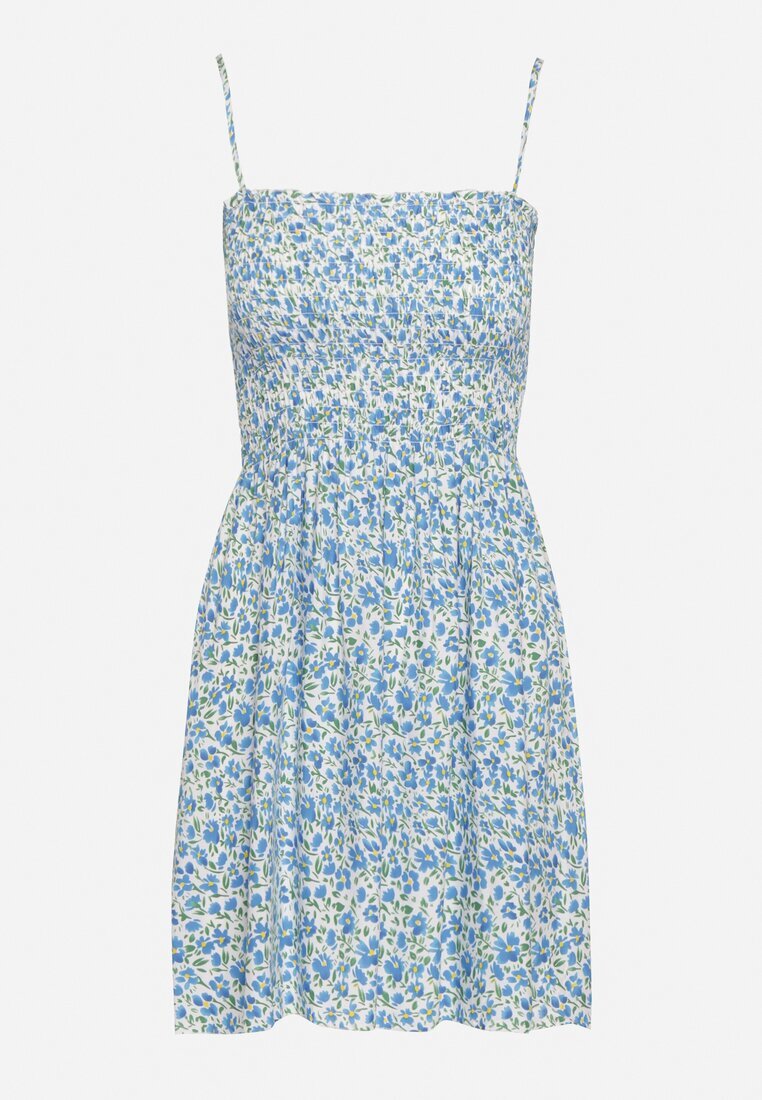 defox Rochie Albastru-Alb Din bumbac cu bretele cu elastic în talie Tessaray