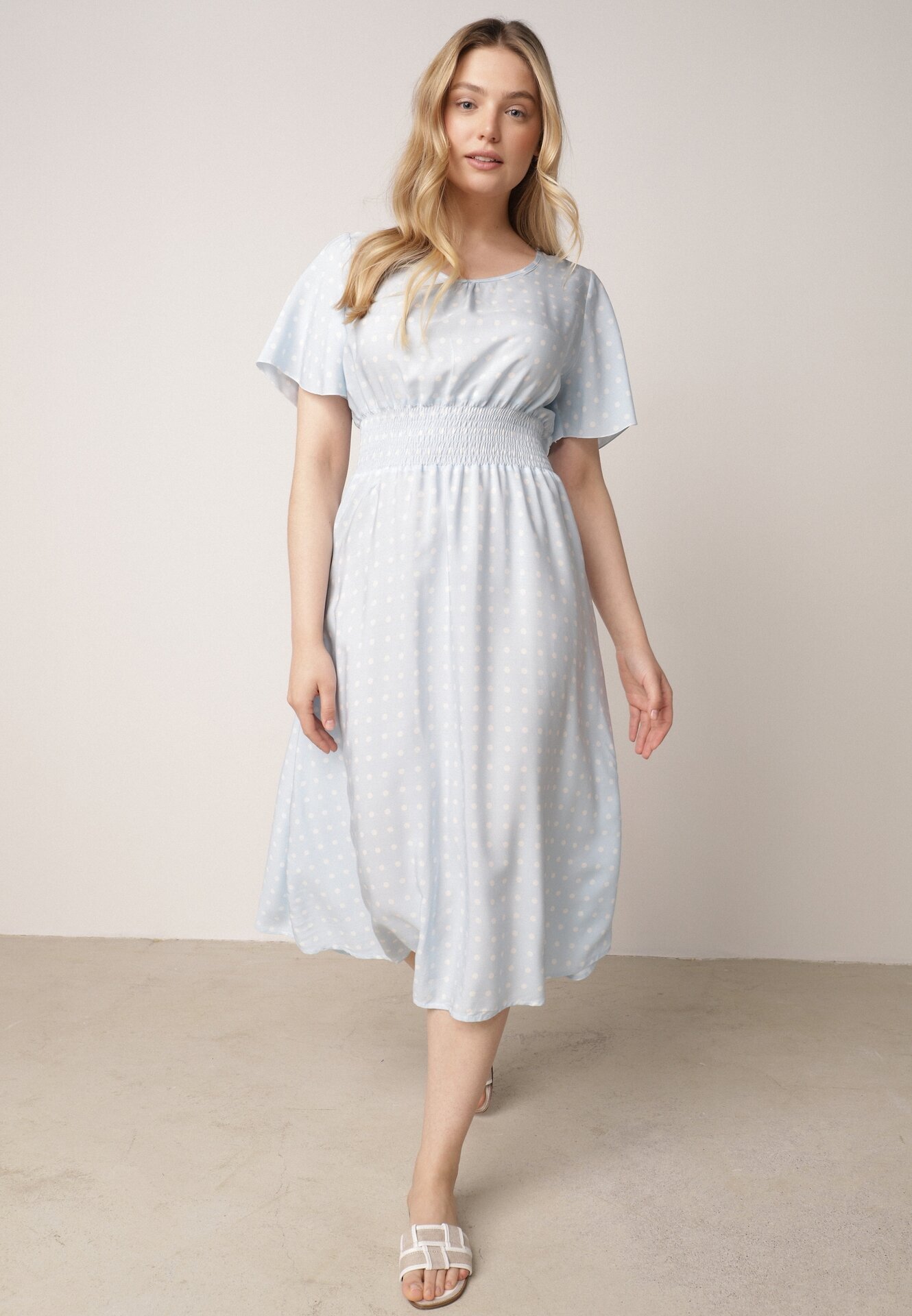defox Rochie Albastru deschis din Bumbac Cloș cu buline Toliennea