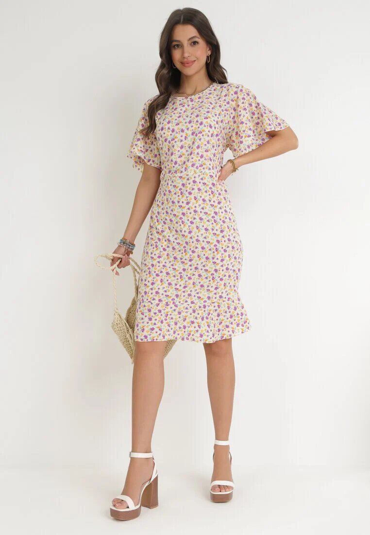 defox Rochie Bej tip cutie cu imprimeu floral și volane Temrance