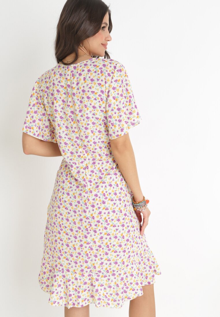 defox Rochie Bej tip cutie cu imprimeu floral și volane Temrance