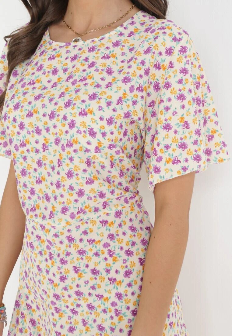 defox Rochie Bej tip cutie cu imprimeu floral și volane Temrance