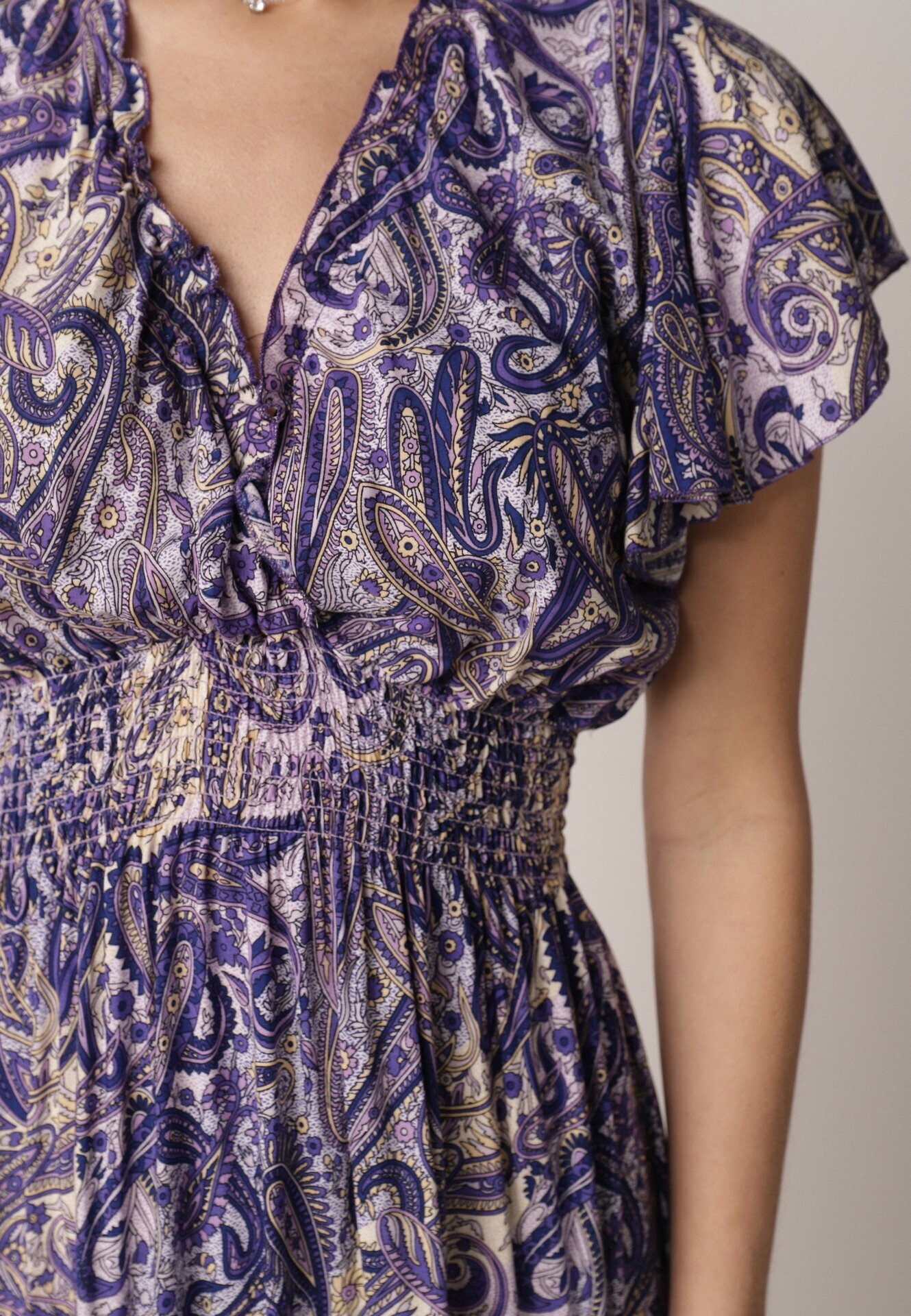 defox Rochie Bleumarin Cloș Petrecută din Bumbac cu Imprimeu Paisley cu Elastic în Talie Zonne