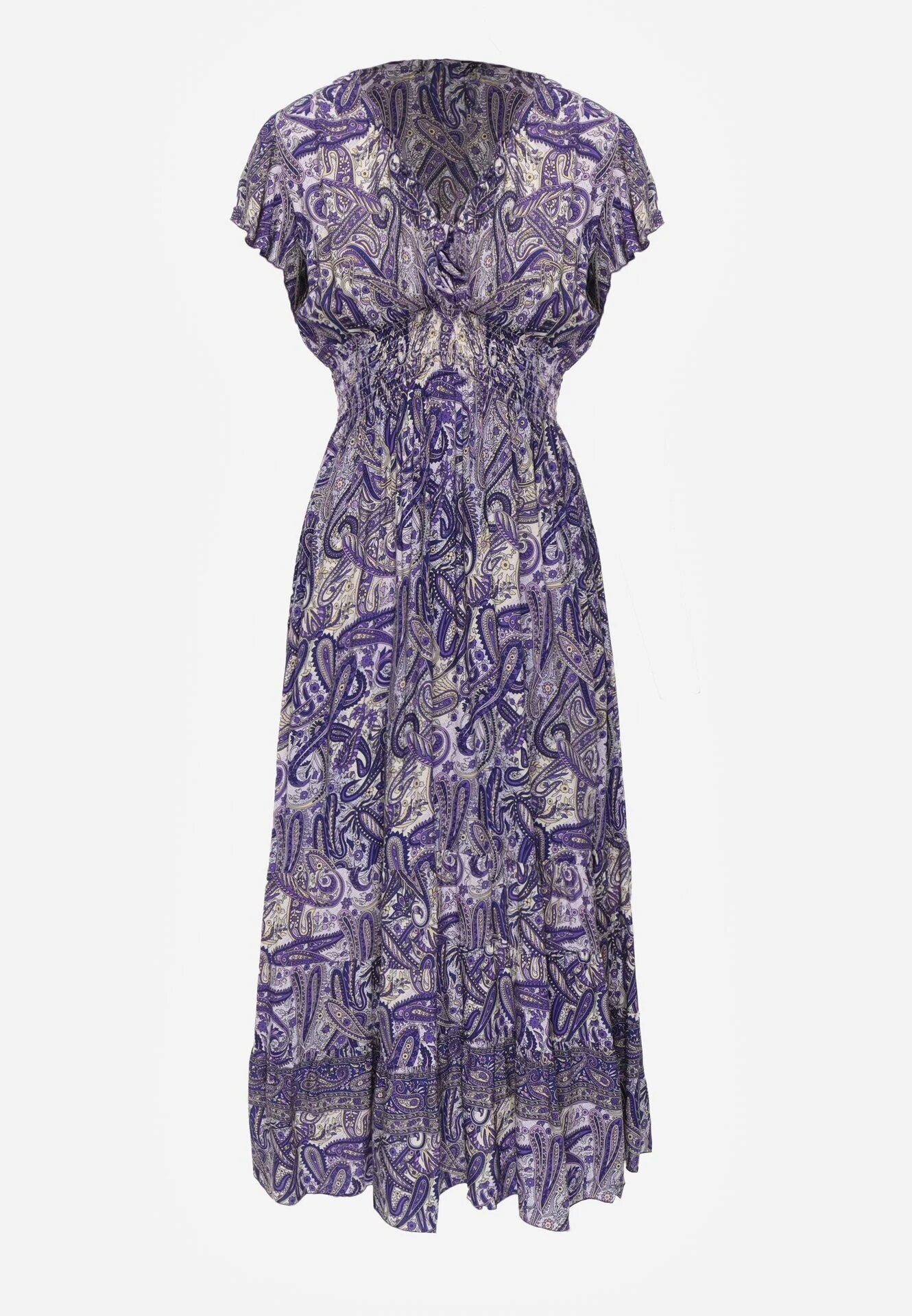 defox Rochie Bleumarin Cloș Petrecută din Bumbac cu Imprimeu Paisley cu Elastic în Talie Zonne