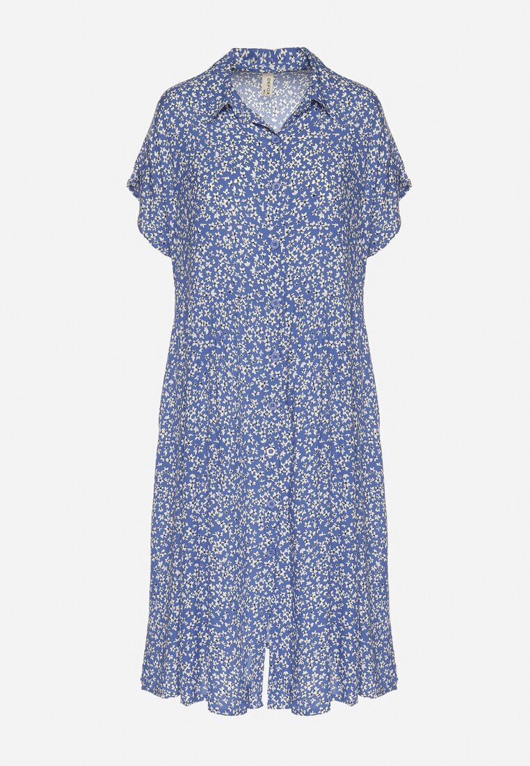 defox Rochie Cămașă Bleumarin Bumbac Florală cu poale evazate Jerilsa