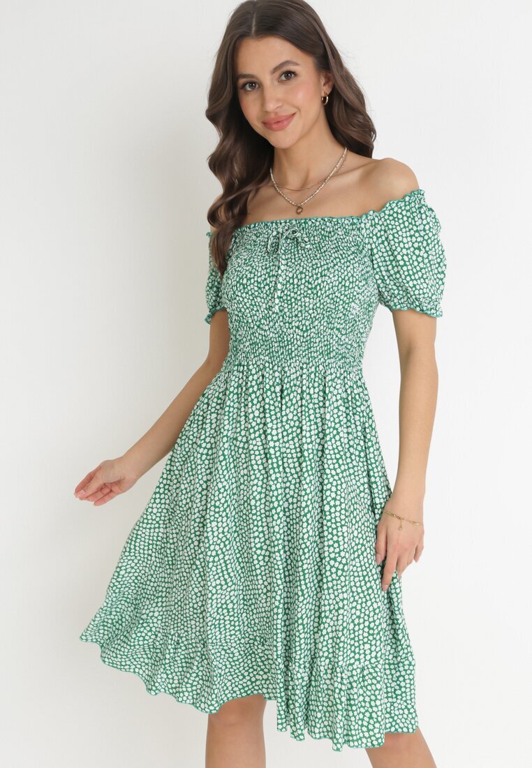 defox Rochie de bumbac verde spaniolă cu flori Rutani
