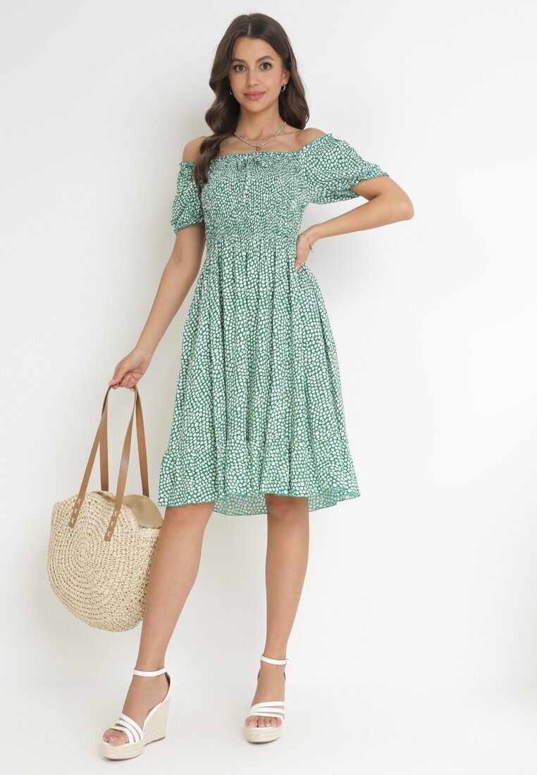 defox Rochie de bumbac verde spaniolă cu flori Rutani