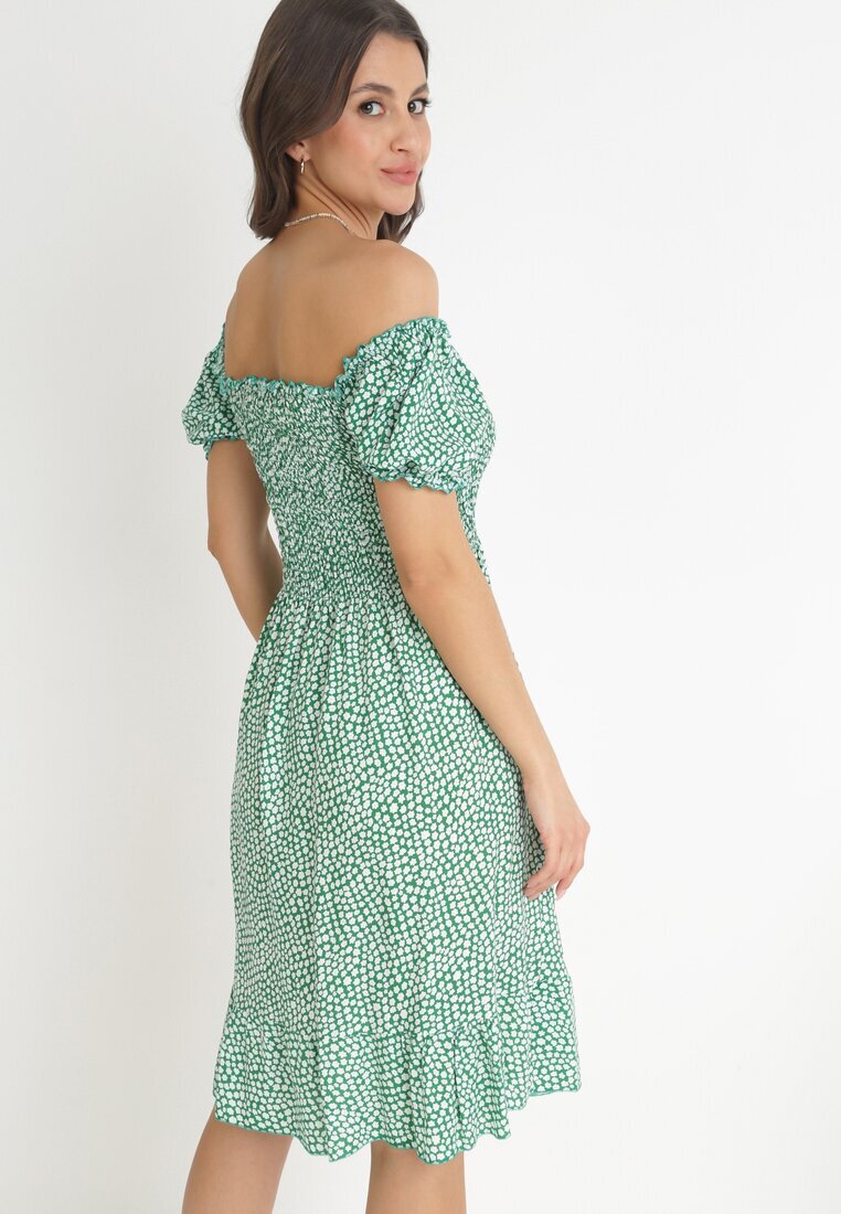 defox Rochie de bumbac verde spaniolă cu flori Rutani