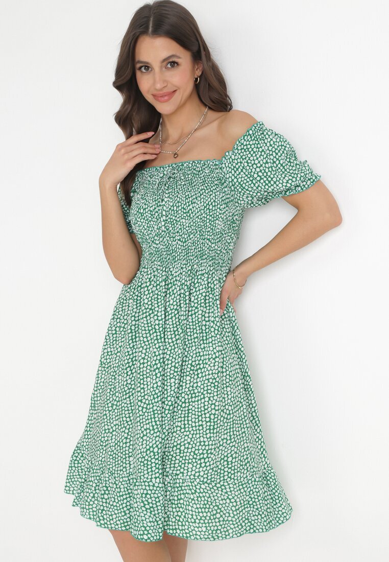 defox Rochie de bumbac verde spaniolă cu flori Rutani