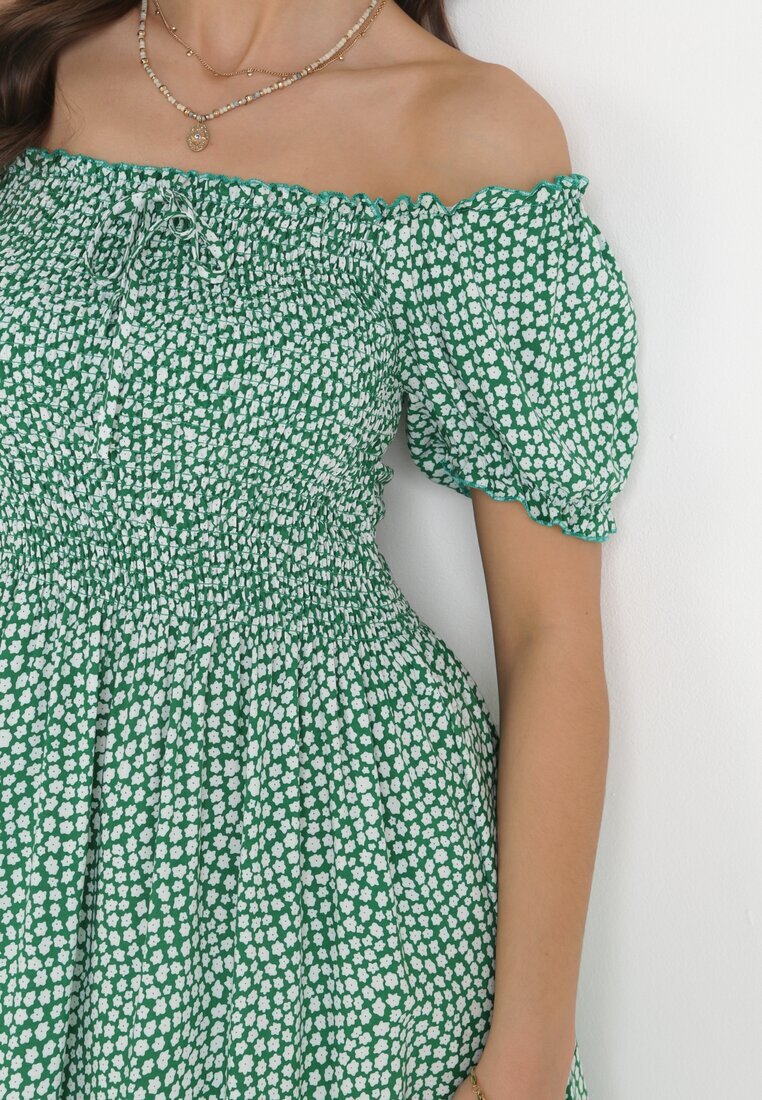 defox Rochie de bumbac verde spaniolă cu flori Rutani
