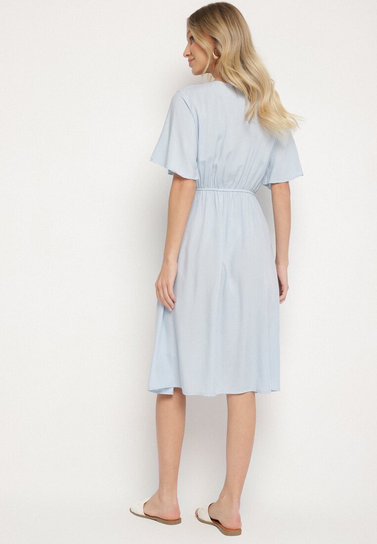 defox Rochie din bumbac albastru deschis cu croi evazat Liranelle