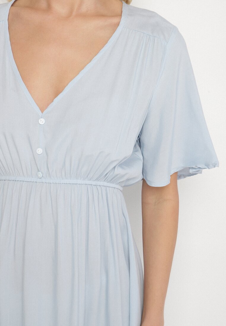 defox Rochie din bumbac albastru deschis cu croi evazat Liranelle