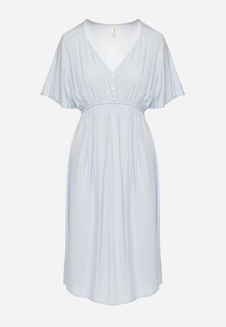 defox Rochie din bumbac albastru deschis cu croi evazat Liranelle