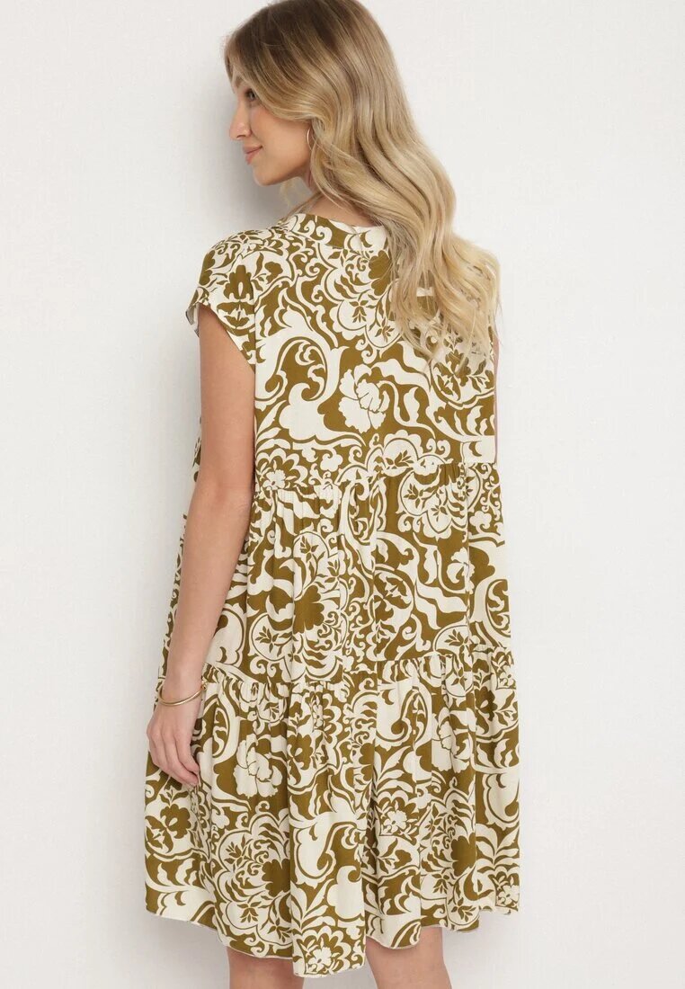 defox Rochie din bumbac verde închisă croială supradimensionată imprimeu ornamental Izelona