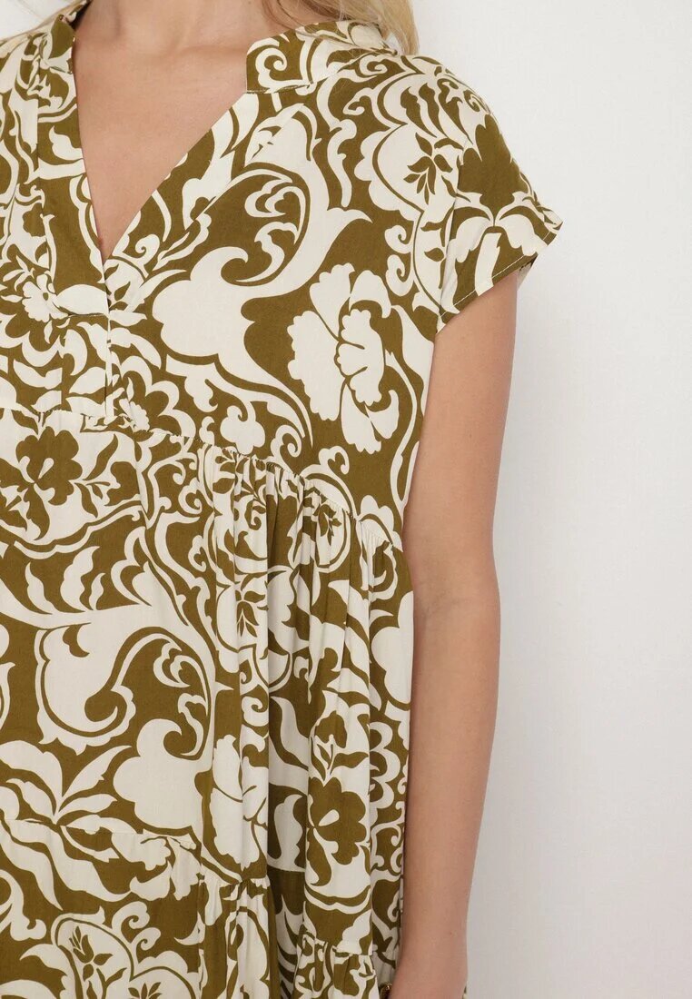 defox Rochie din bumbac verde închisă croială supradimensionată imprimeu ornamental Izelona