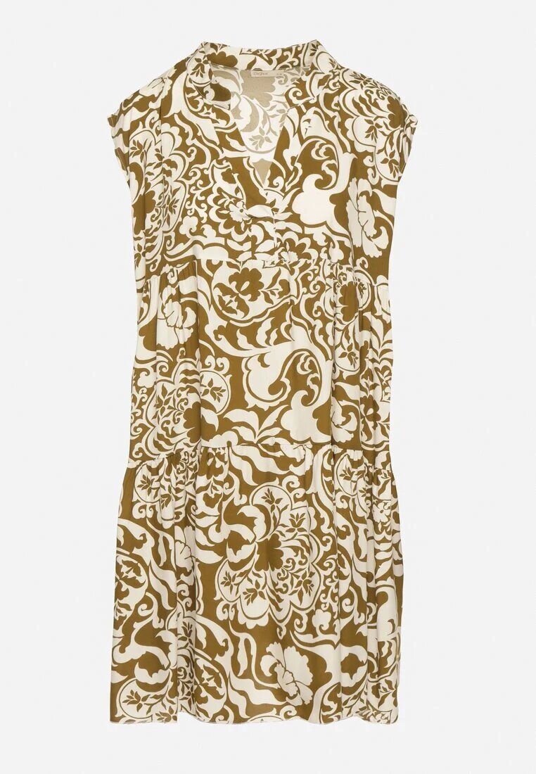 defox Rochie din bumbac verde închisă croială supradimensionată imprimeu ornamental Izelona