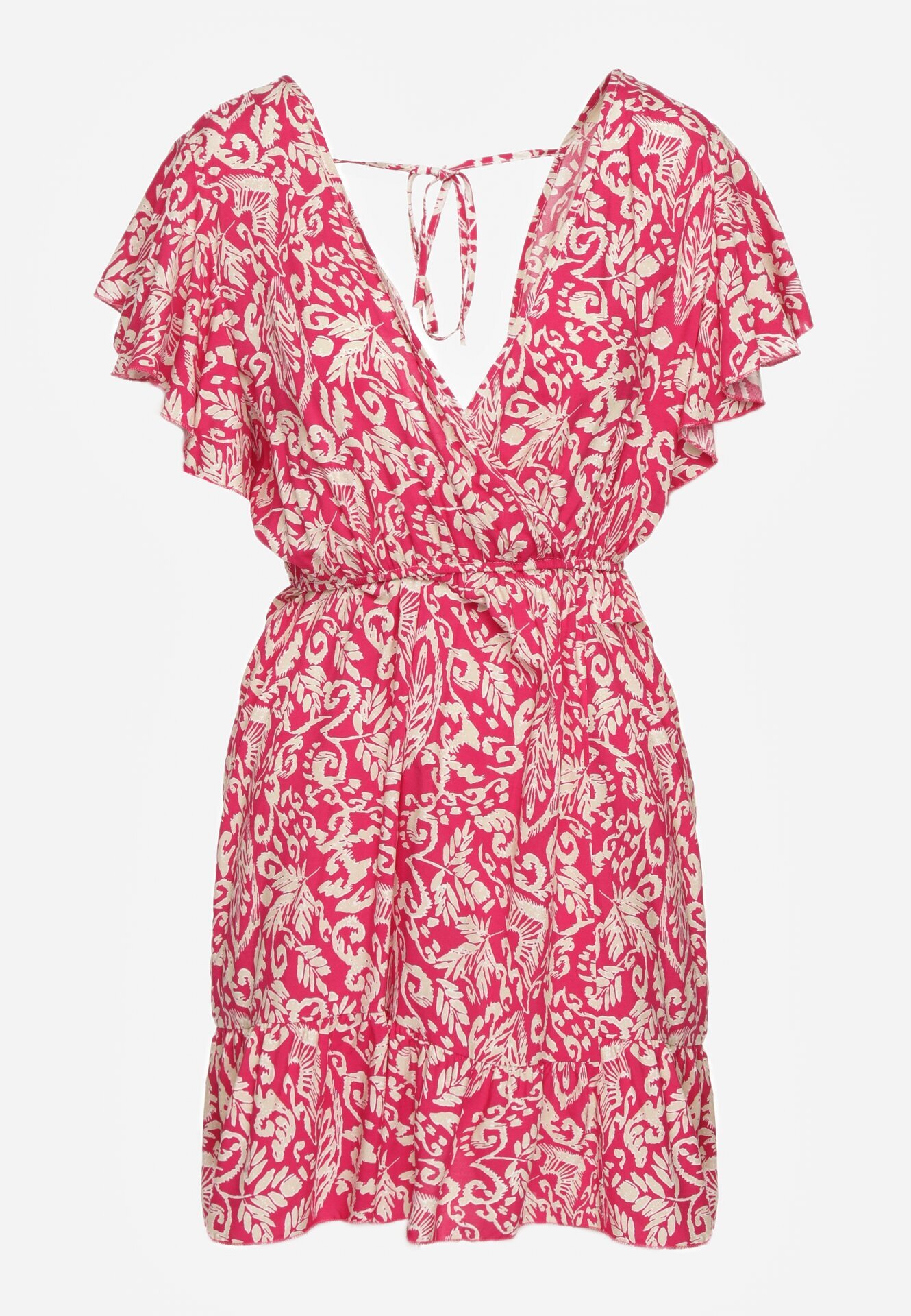 defox Rochie Fucsia Cloș de bumbac cu elastic în talie și volane Nelsea