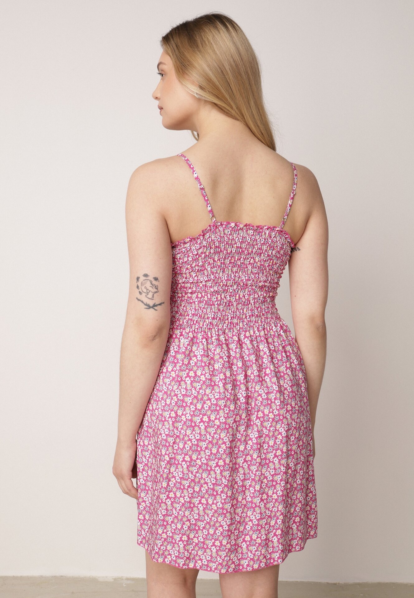 defox Rochie Fucsia de bumbac pe bretele reglabile cu decolteu elastic Risetta