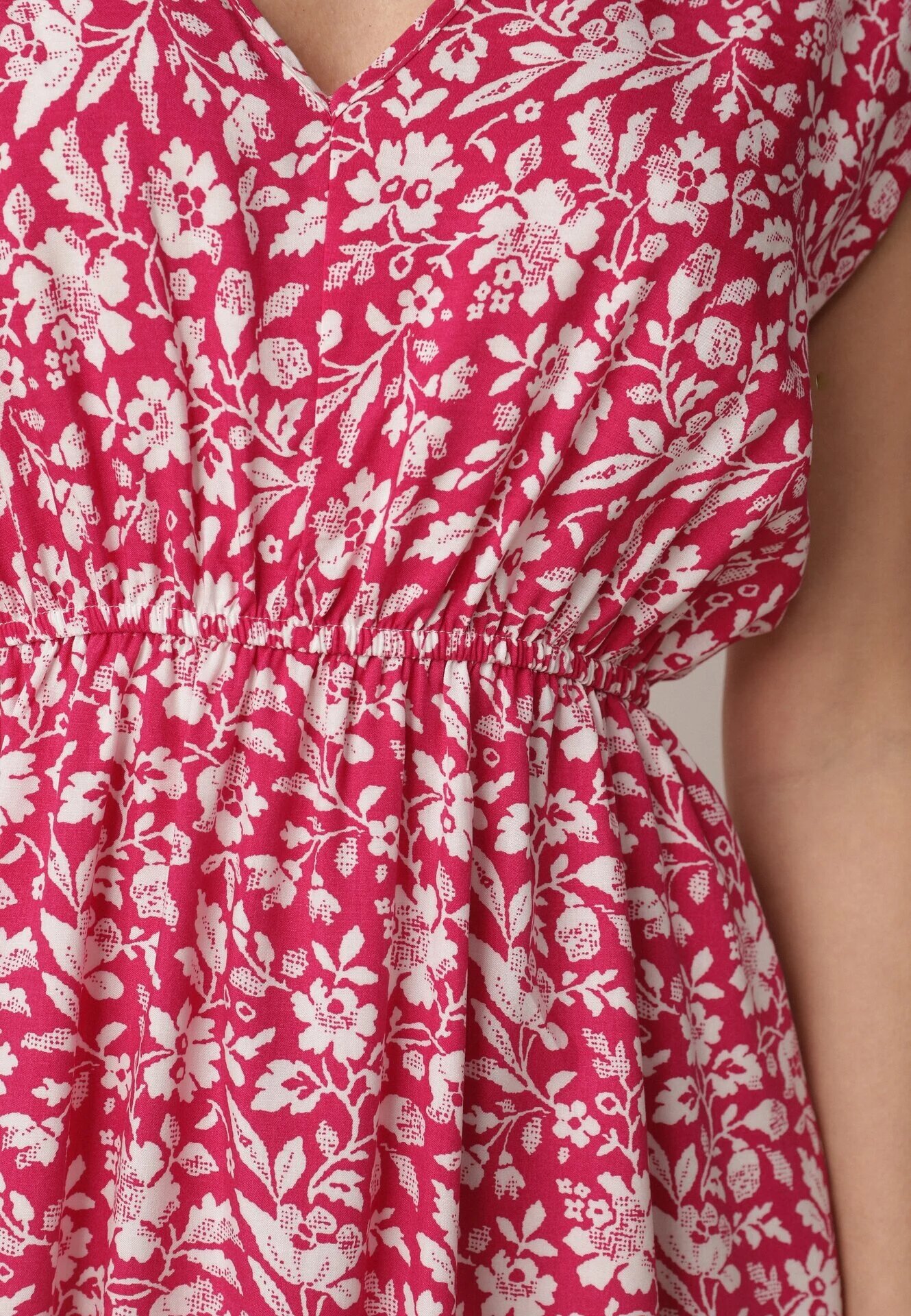 defox Rochie Fucsia din bumbac cu bretele cu elastic și nasturi cu elastic în talie Tesria
