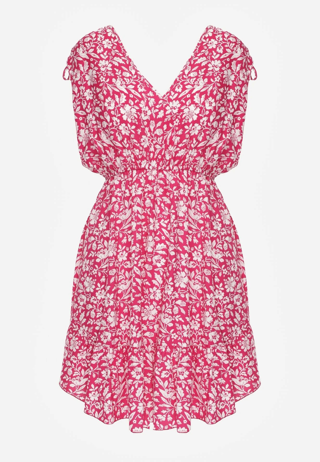 defox Rochie Fucsia din bumbac cu bretele cu elastic și nasturi cu elastic în talie Tesria