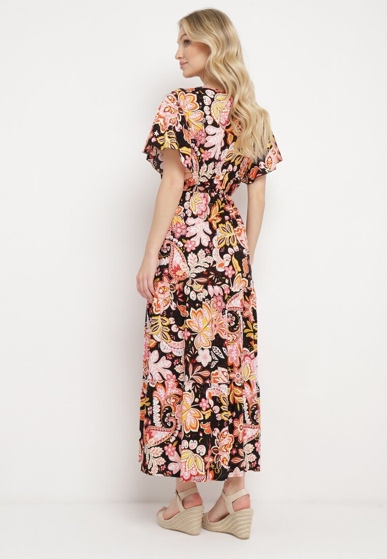 defox Rochie Neagră din Bumbac în stil boho cu bandă elastică în talie Morgaine