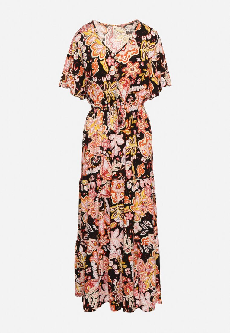 defox Rochie Neagră din Bumbac în stil boho cu bandă elastică în talie Morgaine
