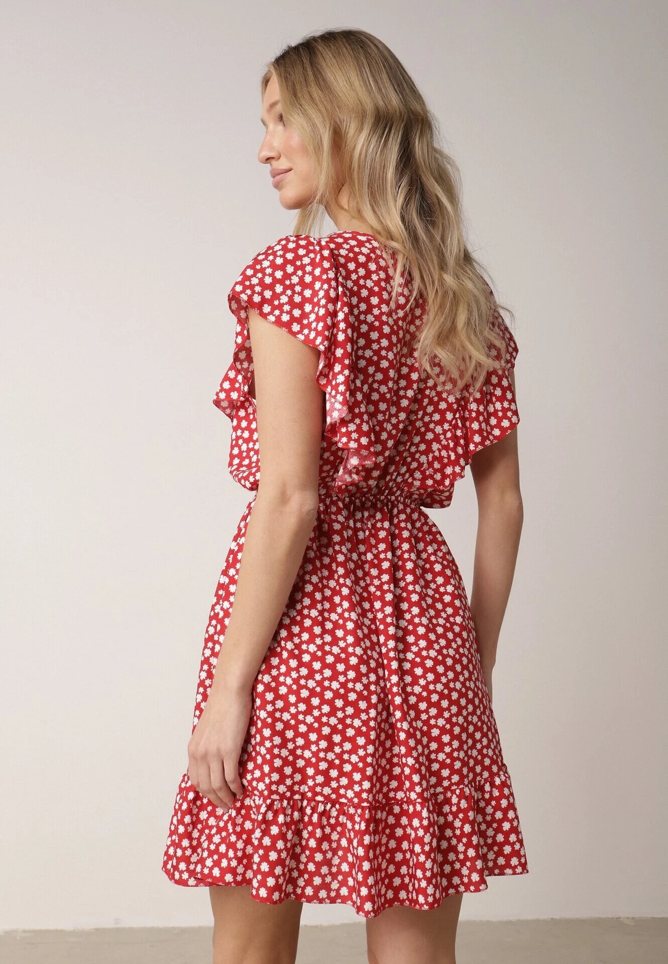defox Rochie Roșie Cloș din Bumbac Florală cu nasturi Ronelle