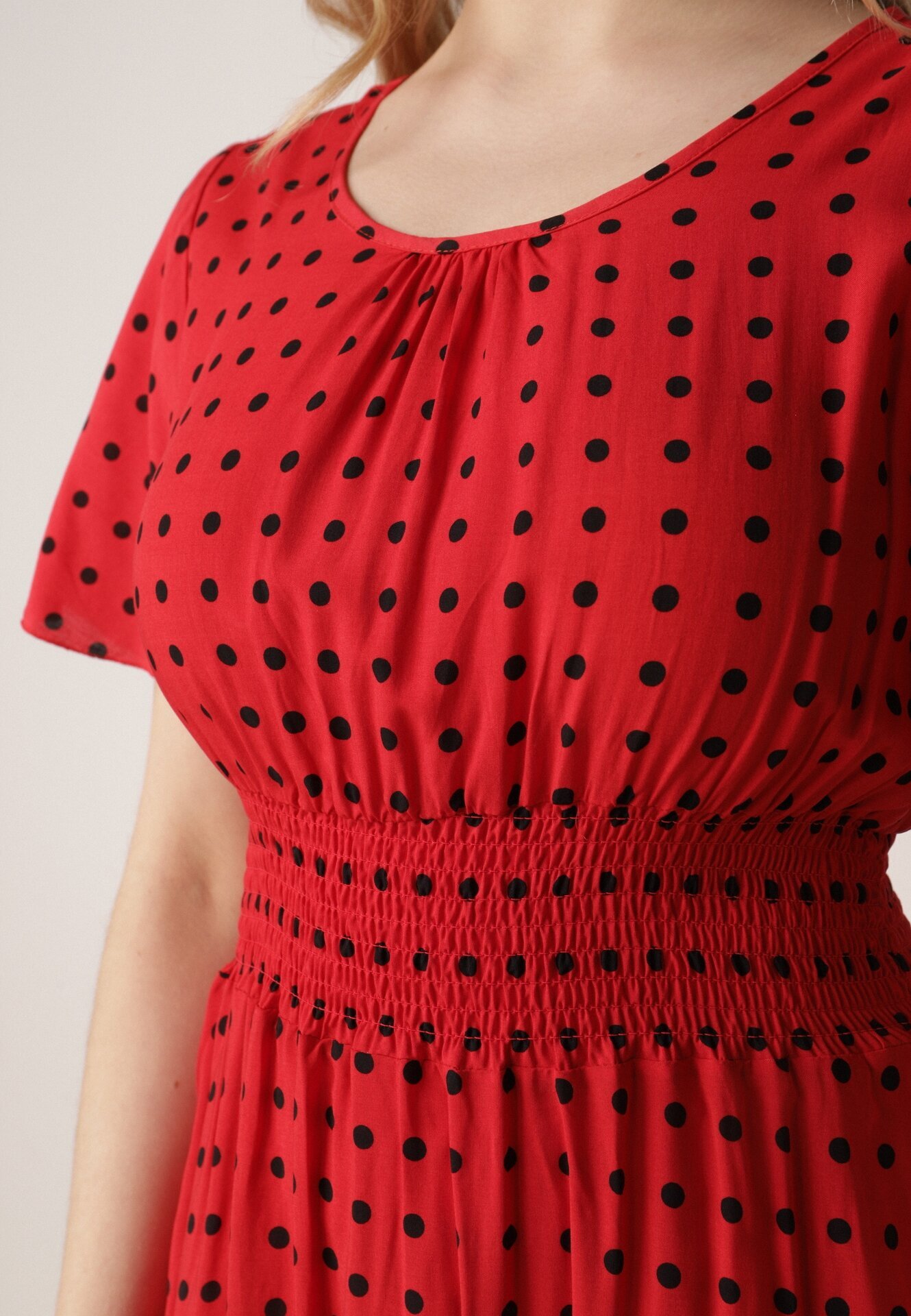 defox Rochie Roșie din Bumbac Cloche cu buline Toliennea