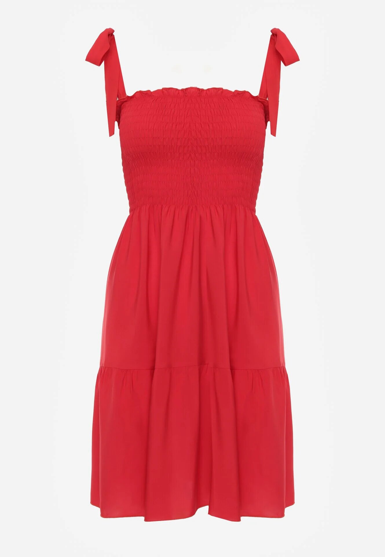 defox Rochie Roșie Din Bumbac cu Top Elastic și Bretele de Legat Tolimea