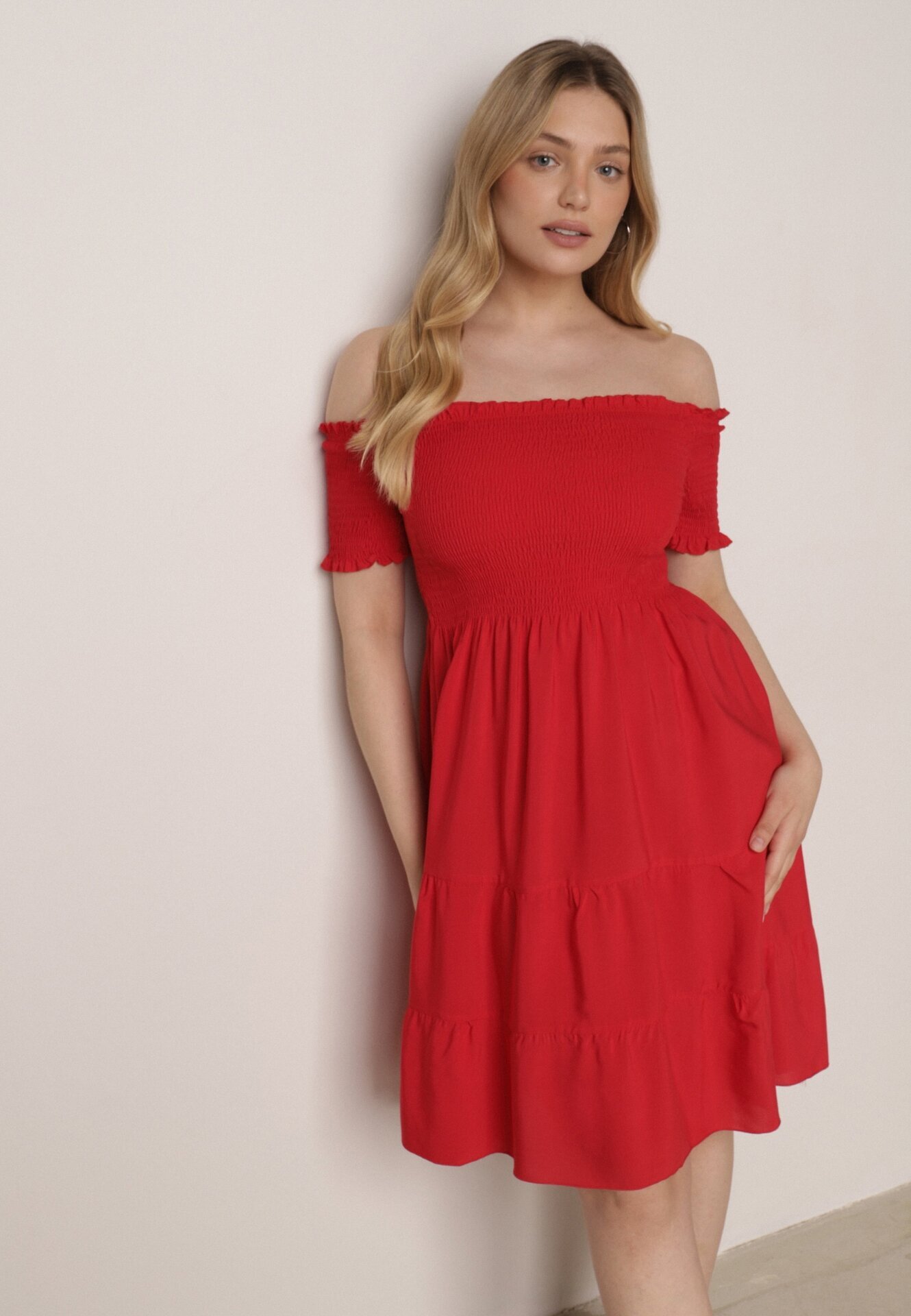 defox Rochie roșie din bumbac stil spaniol Tolowena