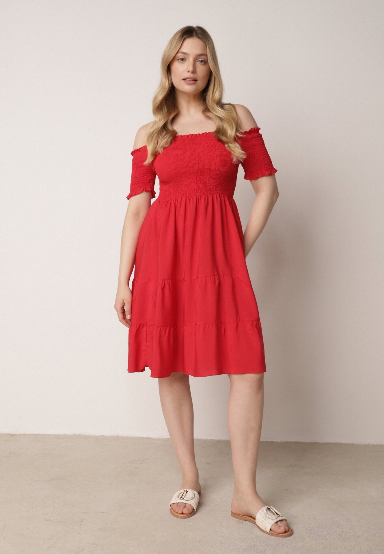 defox Rochie roșie din bumbac stil spaniol Tolowena