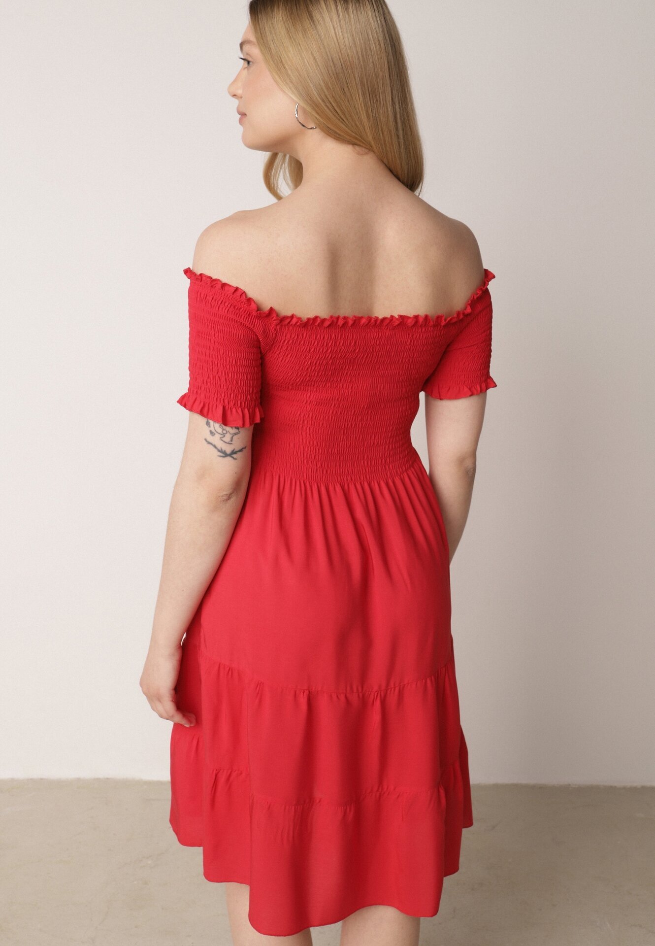 defox Rochie roșie din bumbac stil spaniol Tolowena