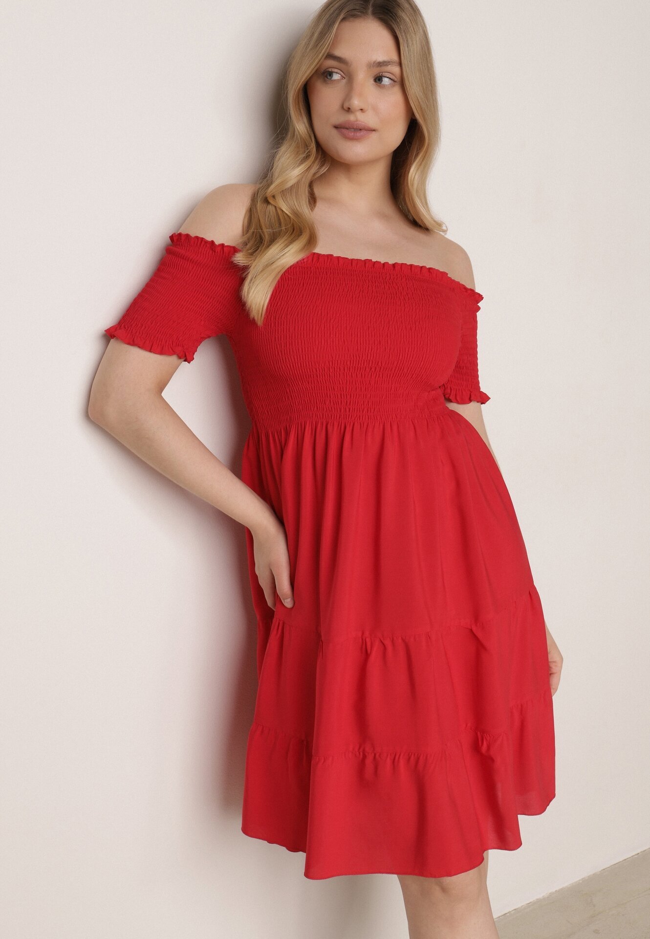 defox Rochie roșie din bumbac stil spaniol Tolowena