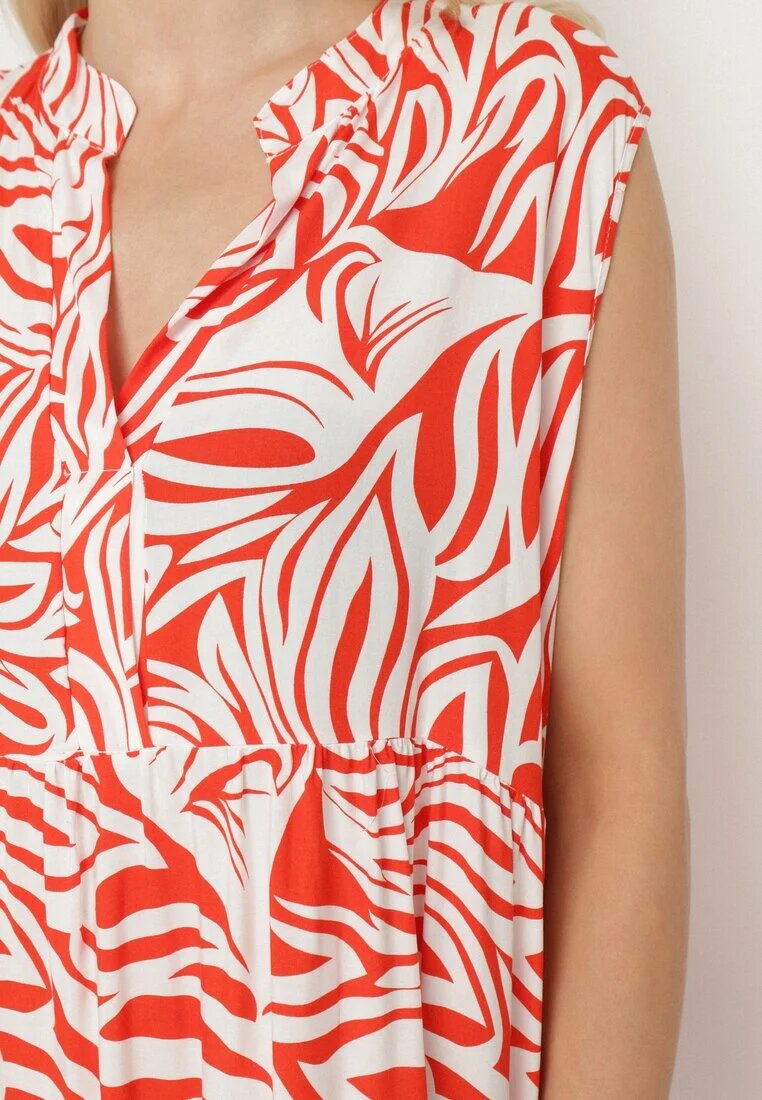 defox Rochie Roșie Evazată din bumbac cu model geometric Annivaria