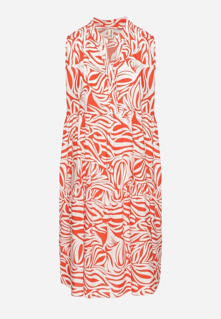 defox Rochie Roșie Evazată din bumbac cu model geometric Annivaria
