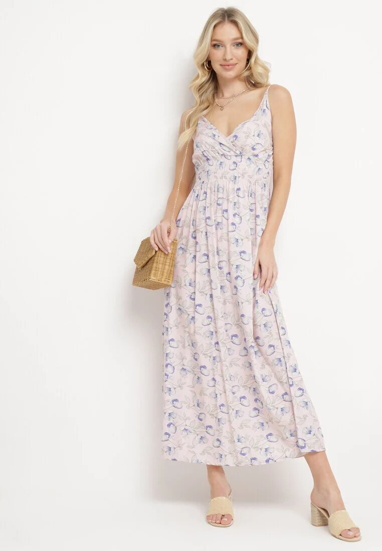 defox Rochie Roz deschis Din bumbac Cloche cu imprimeu floral cu bretele reglabile Rosapia