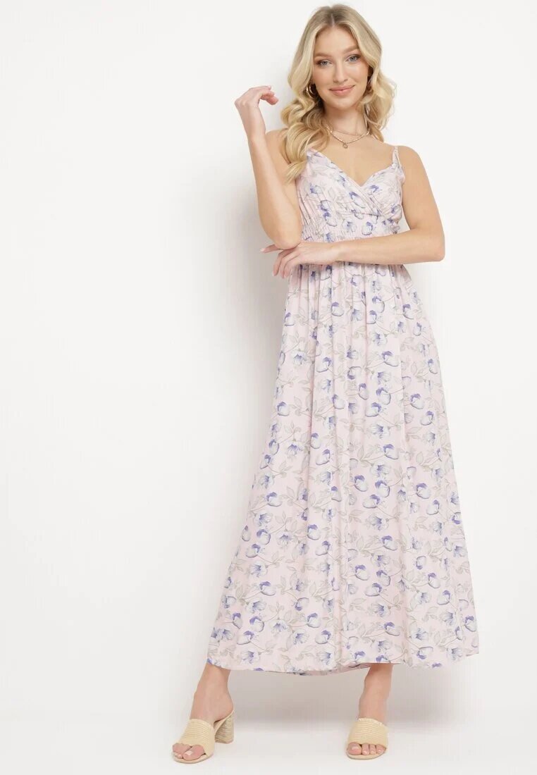defox Rochie Roz deschis Din bumbac Cloche cu imprimeu floral cu bretele reglabile Rosapia